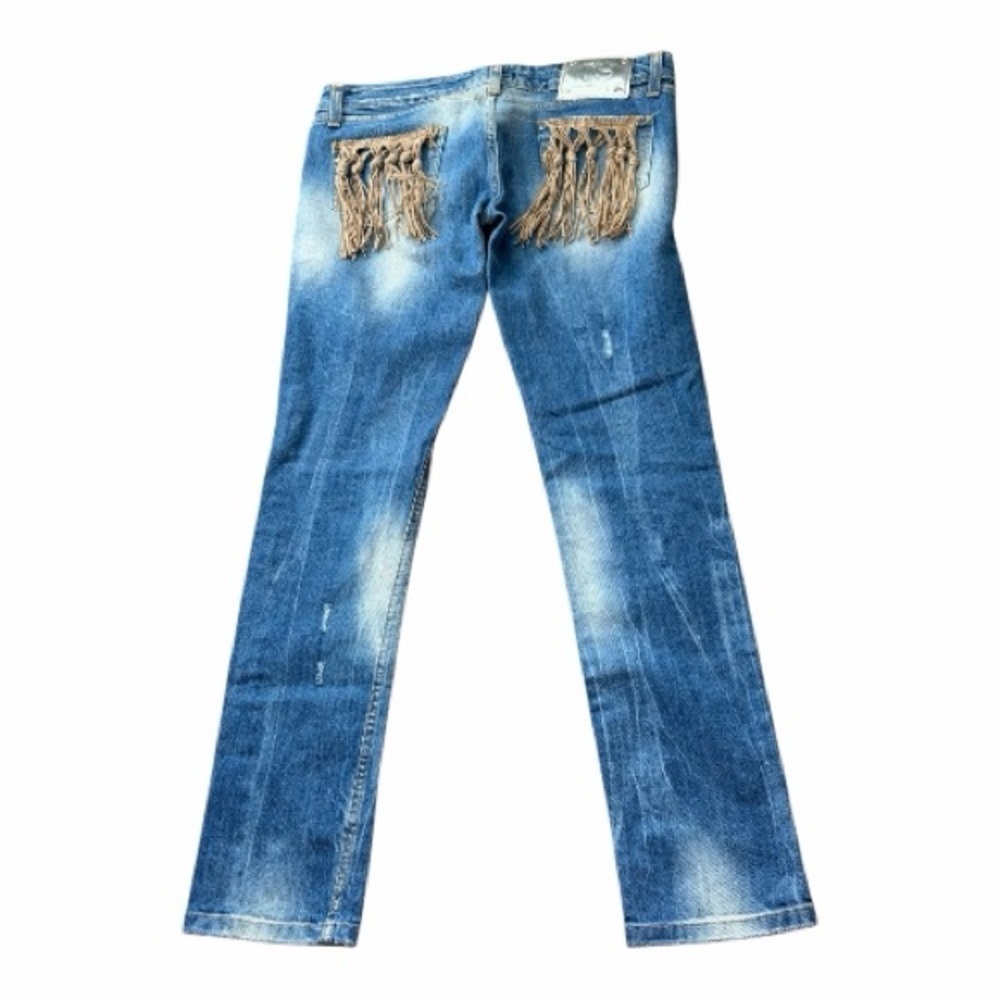 Tokuno Shimo Fringe Pocket Bootcut Jeans – Studded Distressed Denim